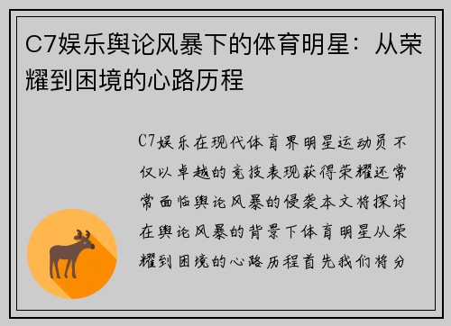 C7娱乐舆论风暴下的体育明星：从荣耀到困境的心路历程