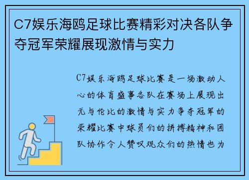 C7娱乐海鸥足球比赛精彩对决各队争夺冠军荣耀展现激情与实力